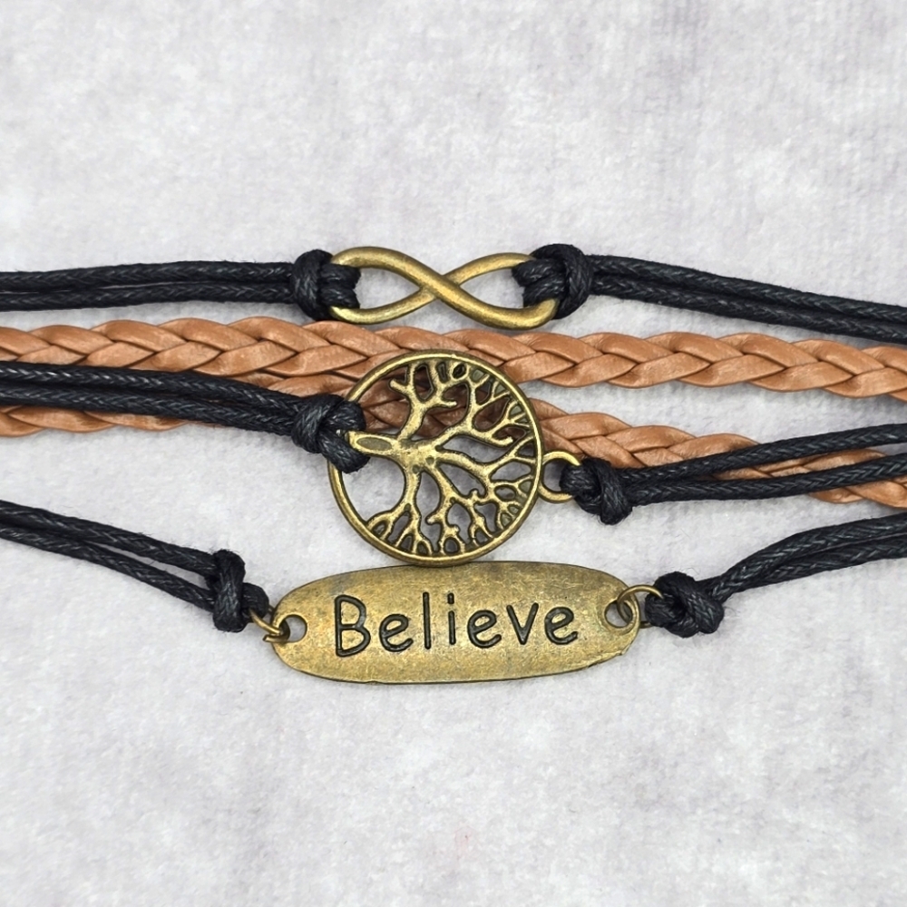 Believe Brown Black Faux Leather Infinity Bracelet JB2-31